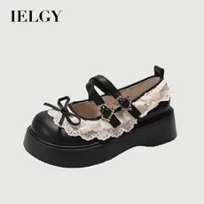 IELGY 2025 Sapatos De Couro De Sola Grossa De Outono Para Mulheres Lolita Lace Bow Versátil Mary Jane