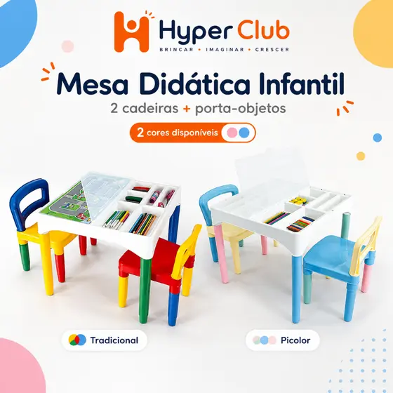 Mesa Infantil com 2 cadeira Mesinha brinquedoteca mesinha de estudo e atividades