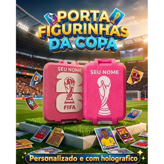 PORTA FIGURINHAS PERSONALIZADO FEMININO COPA DO MUNDO  2026 ROSA E COM EFEITO HOLOGRAFICO