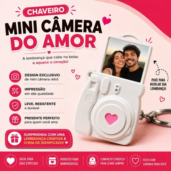 Chaveiro Mini Câmera do Amor, Camera retro,polaroid instax