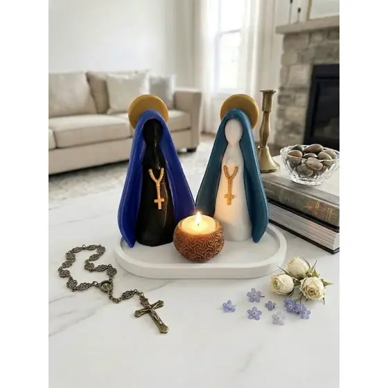 Nossa Senhora Decorativa 15cm | Escultura Religiosa Moderna | Decoração Católica