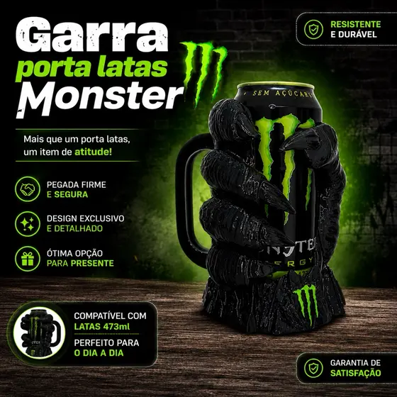 Garra Porta Latas Monster 473ml | Suporte para Lata Monster | Caneca Porta Lata MONSTER | Presente Geek