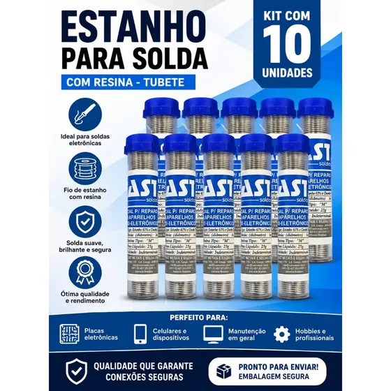 Tubo Solda kit 10 da Cast Fio 1mm 25g Liga 63/37