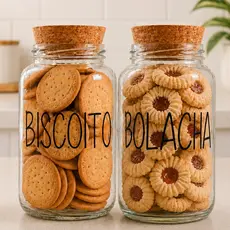 2 Potes de Vidro Biscoito + Bolacha 830 ml | Pote Hermético com adesivo Grande opcional | Cantinho do Café
