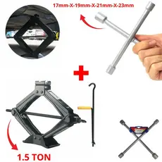 Chave de Roda Universal Estrela 17X19X21X23mm Grande Longa Reforçado  + Macaco Sanfona Mecanico