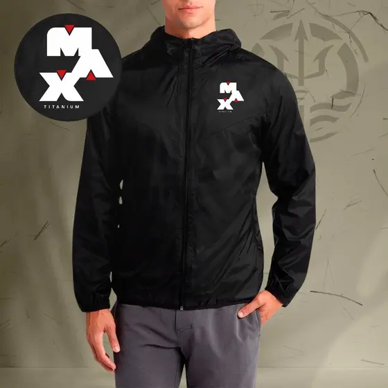 Jaqueta Corta Vento Masculina - MAX 02 - Com Capuz, Bolso e Zíper - Academia Corrida Esportes