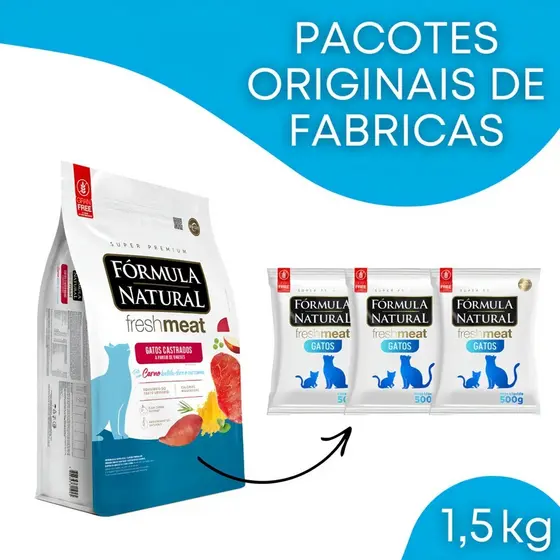 Ração Seca Fórmula Natural Gatos Castrados Fresh Meat Carne 1.5kg