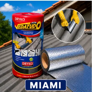 Manta asfáltica 30 cm x 10 m Rolo auto adesiva aluminizada multiuso Dryko Vedatudo Impermeabilizaçao