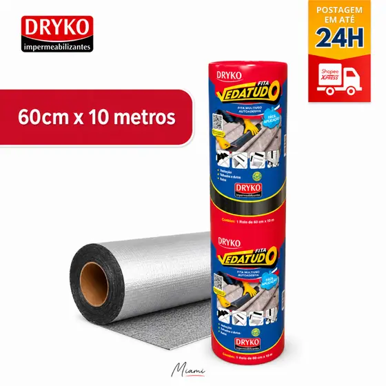 Fita Manta Asfaltica Para Telhado 60cm x 10mt Adesiva Aluminizada Multiuso VedaTudo Dryko