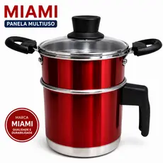 Panela de Cuscuz Mini Cuscuzeiro Individual Leiteira em Alumínio Com Tampa de Vidro Vermelha
