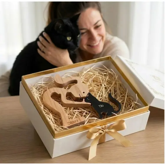 Escultura Gatinhos Personalizada em MDF – Presente e Homenagem Pet Decoração