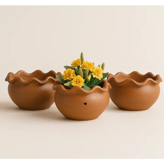 Kit 3 Vasos Barro Cerâmica Orquídea Jardim Flores Plantas Com Furos