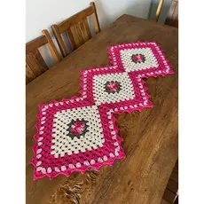 Caminho de Mesa de Crochê Rosa 1m x 45cm Trilho Centro Toalha de Mesa Square Losango, Feito à Mão Algodão