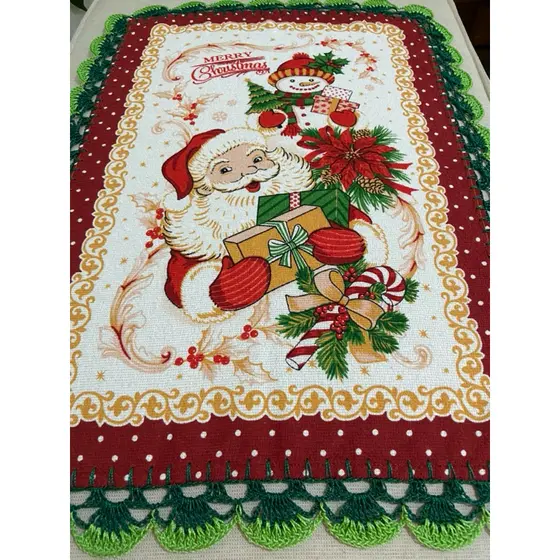 Pano de Prato Atoalhado de Natal Biquinho de Crochê, Pano de Copa Döhler 65x45, Toalha Guardanapo