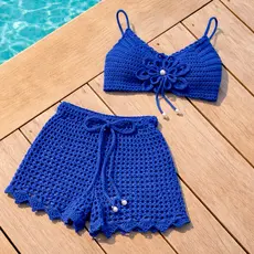 Conjunto de Crochê – Top Cropped e Short OU Saia, Moda Praia, Saida de Praia Biquini Crochê
