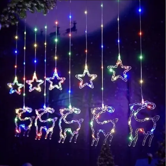 Decoração de Natal.  luzes De Natal em formato de estrelas e rena em led  coloridos projetor desenhos natal