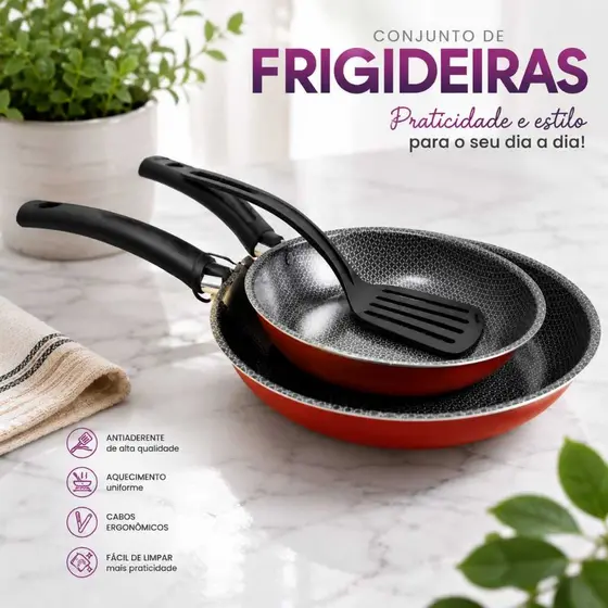 Kit Frigideiras Antiaderentes 2 Peças + Espátula | Revestimento Premium | Cozinha Moderna
