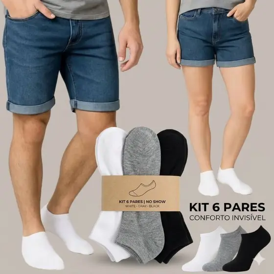 Kit Meias Femininas e Masculinas 3 ou 6 Pares | Perfeitas Para o Dia a Dia
