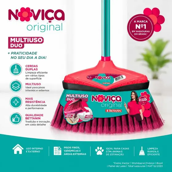 Vassoura Noviça Original Multiuso Duo com Cabo