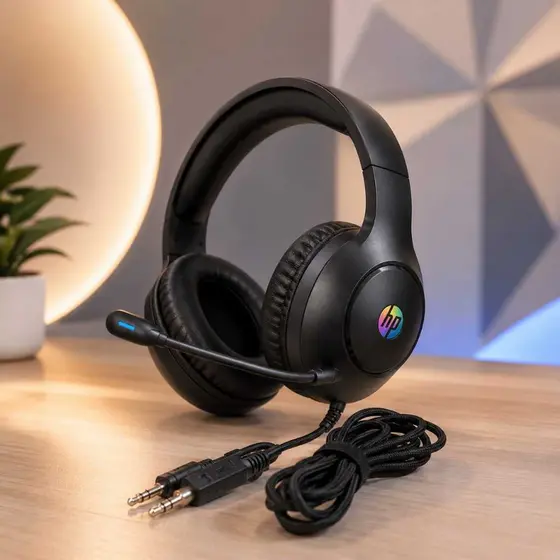 Headset Gamer HP DHE-8002 com Microfone Fone de Ouvido Stereo Som Surround LED para PC Notebook Jogos Home Office