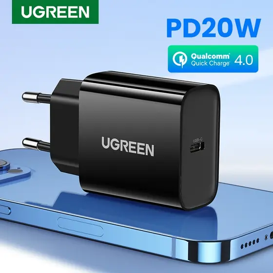 Carregador UGREEN Tipo C Carga Rápida QC4.0 PD20W Compatível Com iPhone 14 Pro Max Xiaomi