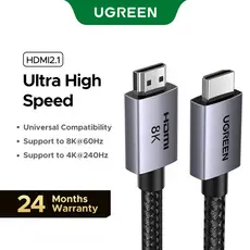 Cabo Trançado De Nylon HDR 3D UGREEN HDMI 2.1 8K60Hz 4K240Hz Compatível Com Laptop/PC/TV/Switch/PS5 Xbox/Displayer