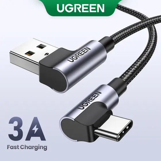 Cabo De Carregamento UGREEN 3A USB C Em Ângulo Reto Para Suporte Tipo QC 3.0 Rápido Xiaomi 9 Pro Redmi Samsung Galaxy