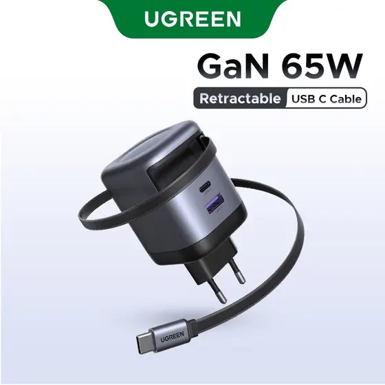 Cabo Retrátil Para iPhone UGREEN 65W 3 Portas GaN De 69 Cm USB A C Carregador Rápido 16 Pro Max , 15,14