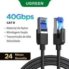 Ugreen CAT8 Cabo Ethernet 40Gbps 2000MHz Durável De Nylon Trançado Internet Lan Para Laptops PS 4 Roteador RJ45
