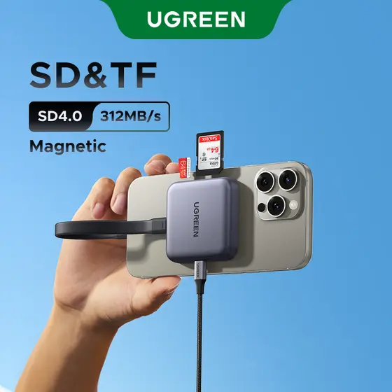 Leitor De Cartão UGREEN USB-C Adaptador SD TF 3 Em 1 | 312 Mb/s UHS-II Transferência Rápida Para Telefone/Câmera/Laptop