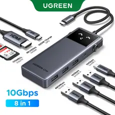 Hub UGREEN Uno 8 Em 1 USB-C-Transferência De Dados De 10 Gbps , Carregamento PD100W Poderoso , HDMI 4K @ 60 Hz , Leitor 