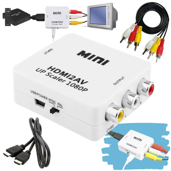 Kit Conversor Hdmi Para Rca Com Cabos Compatível Tv Box Ps4