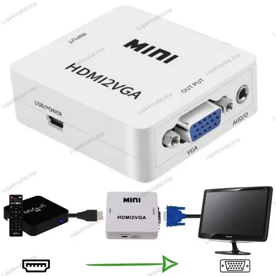 Adaptador Conversor Entrada Hdmi Para Saída Vga 1080p Vídeo Áudio