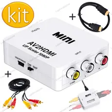 Super Kit Adaptador Conversor Av Rca Áudio Vídeo Para Hdmi Com Cabo Hdmi 1m E Cabo Rca