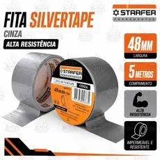 Fita Silver Tape STARFER 5mx48mm - Fita Adesiva Multiuso Reforçada com Tecido - Resistente para Reparos em Geral