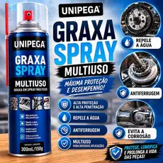 GRAXA SPRAY UNIPEGA 300ML / 150G - LUBRIFICANTE MULTIUSO ANTIFERRUGEM - PROTEÇÃO CONTRA ÁGUA