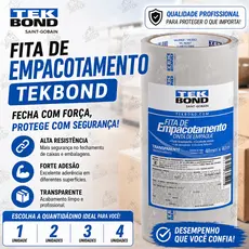 Fita Adesiva Forte Caixas 48mmx40m TekBond - 1, 2, 3 ou 4 Unidades | Durex de Resistência p/ Embalar