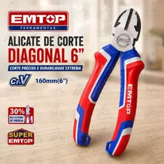 Alicate de Corte Diagonal 6" (160mm) EMTOP Ferramenta Reforçada, Precisa, Profissional e Forte