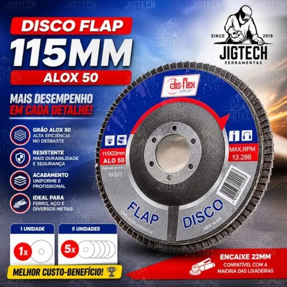 Disco Flap Lixa Grão 50 Disflex - Desbaste e Acabamento Profissional para Lixadeira - Metal, Aço, Carbono, Inox e Ferro.
