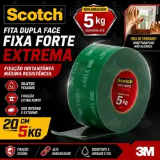 Fita Dupla Face Fixa Forte Extrema 3M Scotch c/ 2 metros - Fixação Extrema, Uso Interno e Externo, Suporta até 5kg