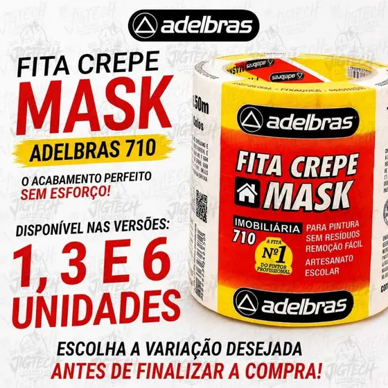 FITA CREPE 710 MASK 18mmX50 m ADELBRAS - Para Pinturas, Artesanato, Escolar, Proteção e Reparos.