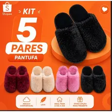 Kit 3 ou 5 pares de Pantufa de Pelúcia, chinelo de quarto confortável, infantil e adulto 24/5 ao 41/2