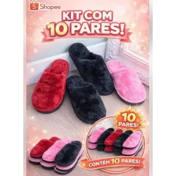 Atacado Kit 10 Pares De Pantufa Pelúcia Solado Antiderrapante. unissex para família, adulto e infantil