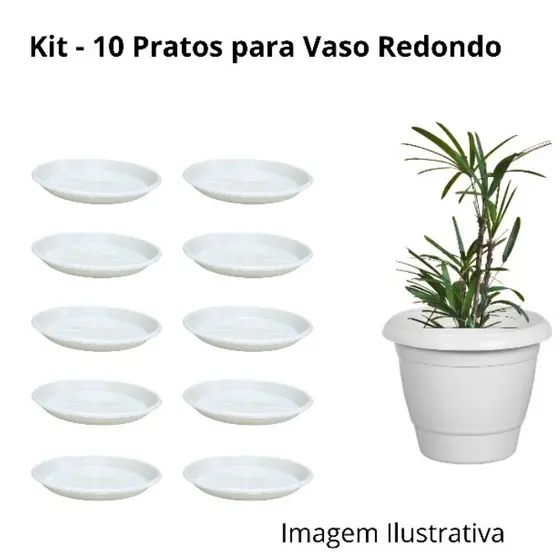 Kit 10 Prato para Vaso 30cm Redondo | Pratinho Grande para Plantas | Prato Coletor de Água Plástico