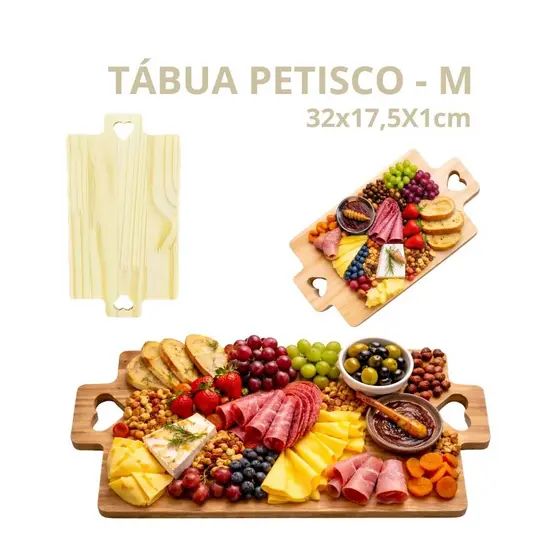 Tábua Média de Madeira com Alça Coração – Para Frios, Queijos, Mesa Posta, Café da manhã e Petiscos