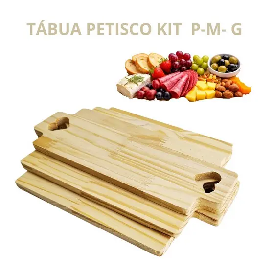 Kit 3 Tábuas de Madeira com Alças decoradas para servir Queijos - Mesa Posta Decoração e Cozinha PMG