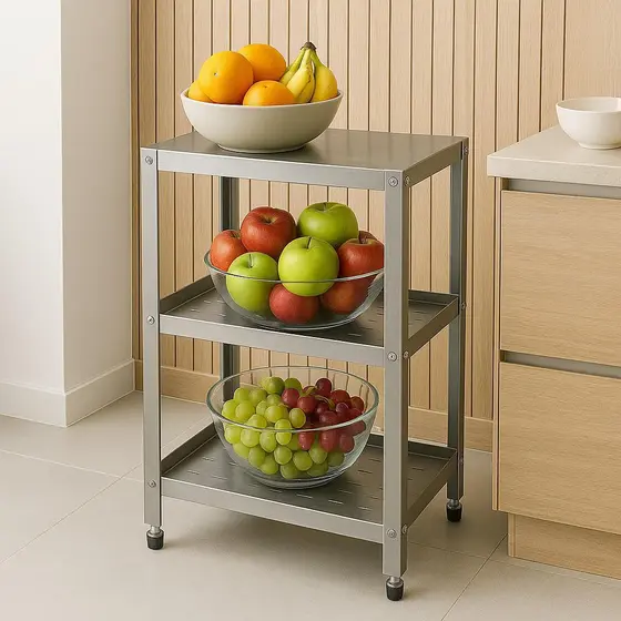 Carrinho Auxiliar Preto Em Inox/Inox Escovado Multiuso Para Cozinha Compacta E Moderna