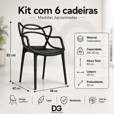 Kit 6 Cadeiras Empilháveis Reforçadas Design Sofisticado Moderno
