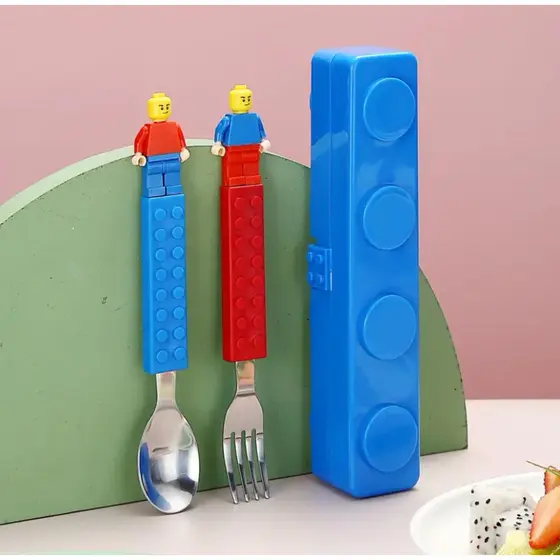 Conjunto De Talheres Em Forma Fofo Garfo Para Crianças Kids Aço Inoxidável Aprenda A Comer De Mesa kit talher de Lego