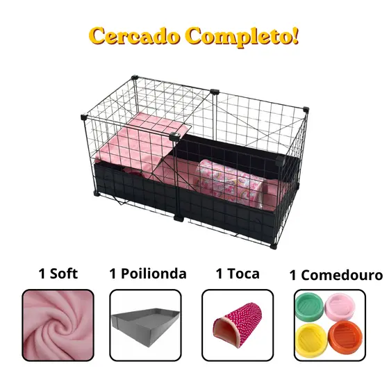 Cercado Gaiola fechada com porta em cima e Segundo Andar Bandeja Impermeável Toca, Forro Soft PDI